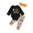 thumbnail image 2 of Pudcoco Baby Girl Halloween Clothes Set Pumpkin Print Romper+Striped Pants,0-24M, 2 of 7