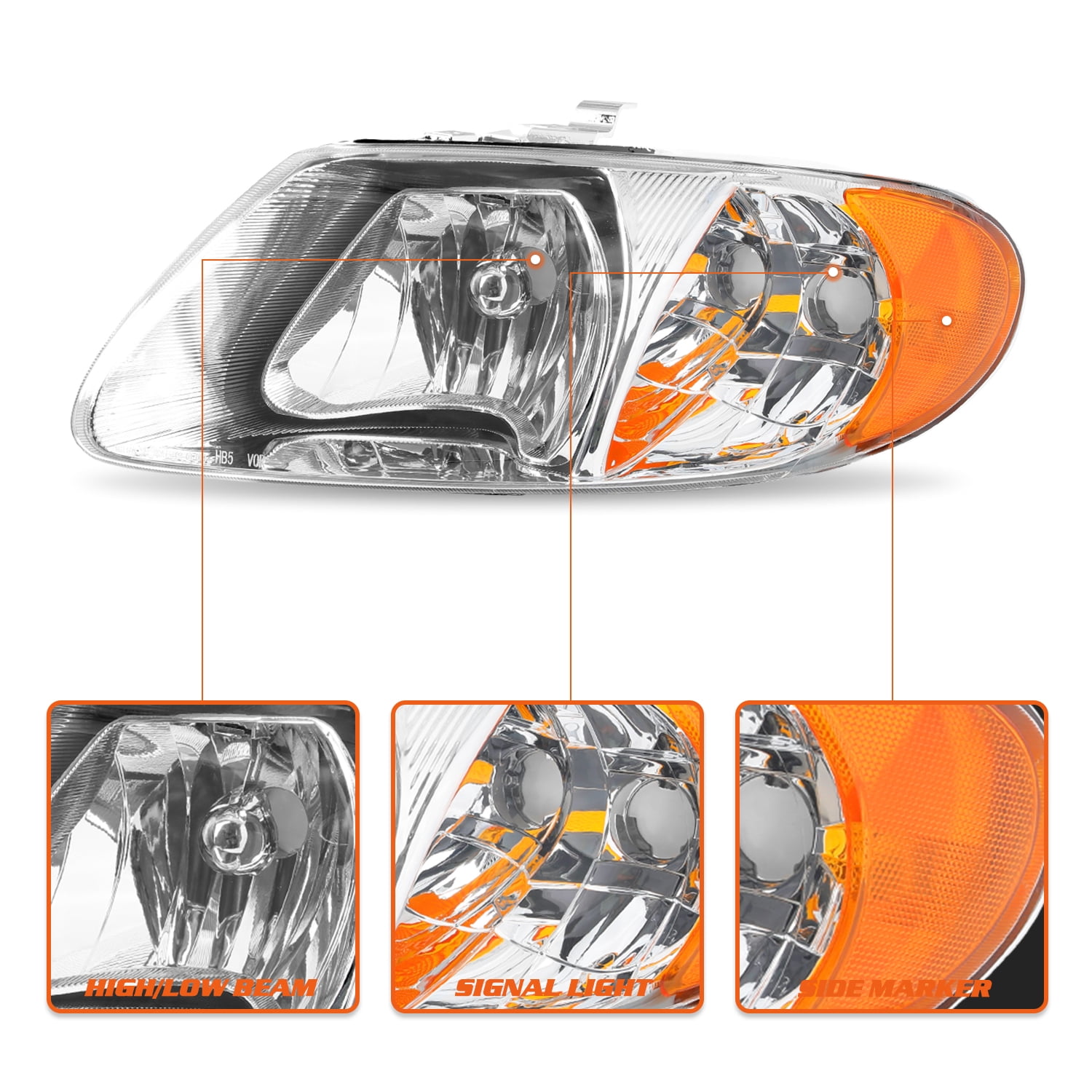 BRYGHT-For 01-07 Dodge Caravan Chrysler Town & Country Headlight Driver+Passenger 2001-2007