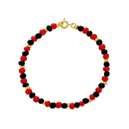 18k Gold Plated Evil Eye Protection Red Black Simulated Azabache Bracelet 7"