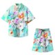 thumbnail image 5 of Conjunto casual de blusa y pantalones de playa de manga corta con estampado de botones para hombre Pompotops  oipoqjl36057, 5 of 5