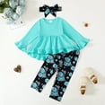 thumbnail image 2 of 12 Months Baby Girls Clothes 18 Months Girls 3PCS Outfits Set Toddler Girls Long Sleeve Irregular Top Floral Pants with Headband Blue, 2 of 9