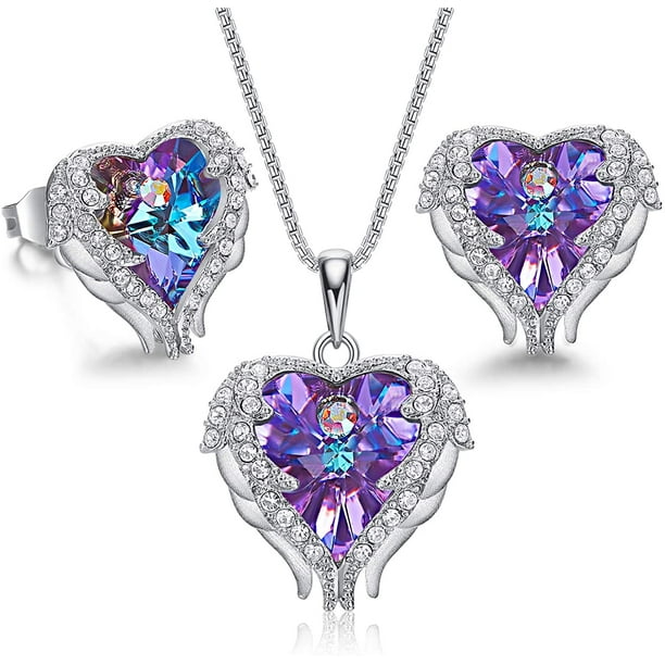 Alas de ángel Collar y aretes de corazón Conjunto de joyas de plata / oro Cumpleaños / Aniversario Día de la madre Regalos de joyería para mujeres Mamá / Esposa / Hermana / Amiga Ormromra XMWJ198-7