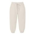 thumbnail image 3 of FUNUONY Womens Wide Leg Barrel Pants Elastic High Waisted Trousers Loose Casual Palazzo Pants with Pockets Cropped Relax Fit Trouser Ankle Pants Linen Loose High Waist Beach Haren Pants Beige 3Xl, 3 of 5
