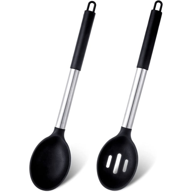 Cucharas de cocina grandes de silicona JanHm Utensilios de cocina antiadherentes negro