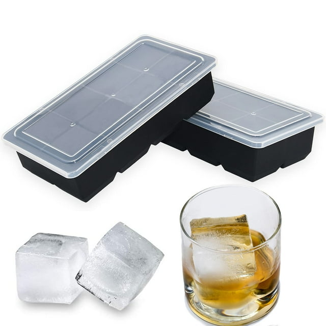 Bangp Bandeja grande para cubitos de hielo para whisky, paquete de 2 moldes apilables para cubitos de hielo grandes, para hacer 16 cubitos de hielo grandes para whisky, máquina para hacer cubitos de h