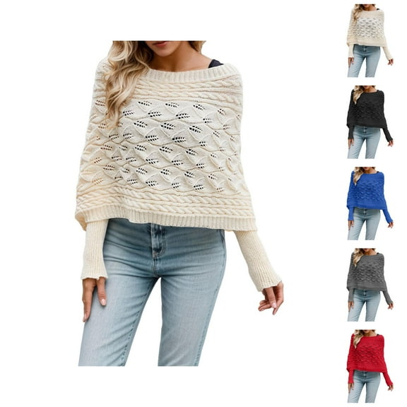 Shawl Sweaters for Women 2025 Long Batwing Sleeve Shrug Scarf Knitted Crochet Wrap Fall Winter Outfits