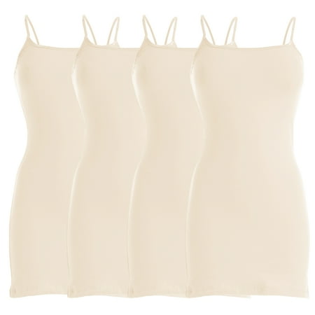 White Cami Tank Top Four-Pack of Basic Spaghetti Strap Cami Cotton Tank Top (X-Large, Beige/Beige/Beige/Beige) ()