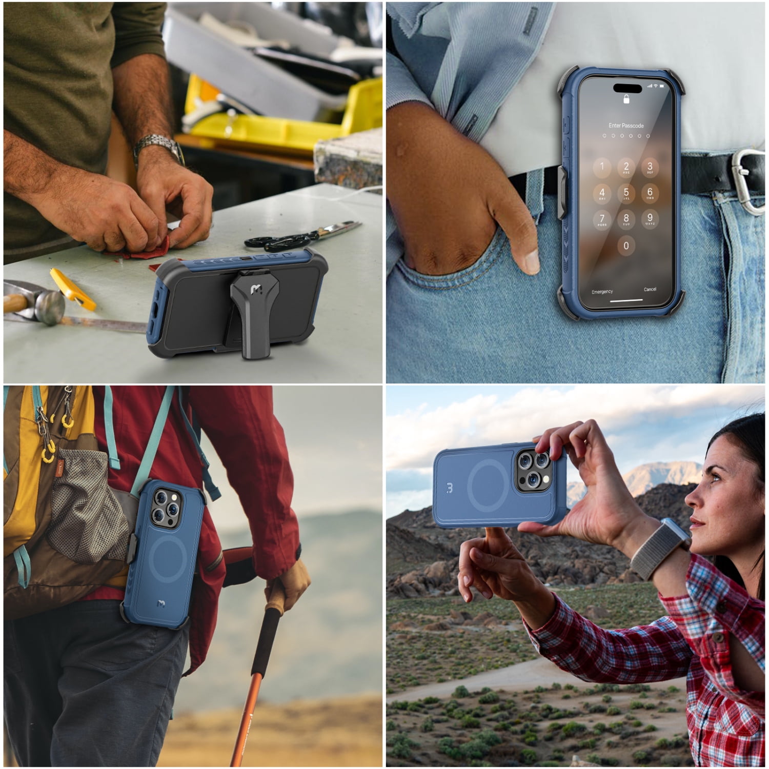 MyBat Pro Maverick Series Case with Holster and Tempered Glass for Apple iPhone 15 Pro (6.1) - Blue