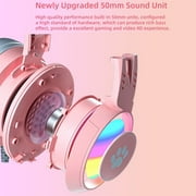 Gaming Headset with Cat Ears, Pink Headset with Surround Sound, RGB Backlight & Microphone, 3.5mm Cat Headphones with Mic for PS4, Xbox, PC, Mobile Phone