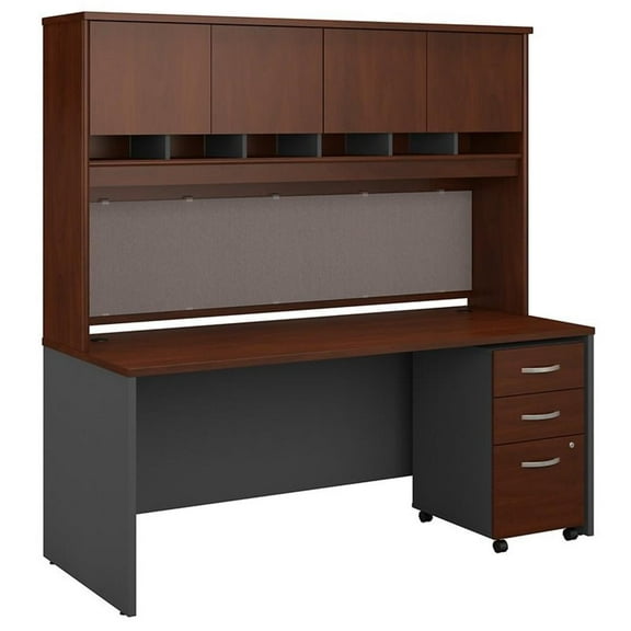 Series C 72W x 30D Desk with Hutch and Mobile File Cabinet in Hansen Cherry