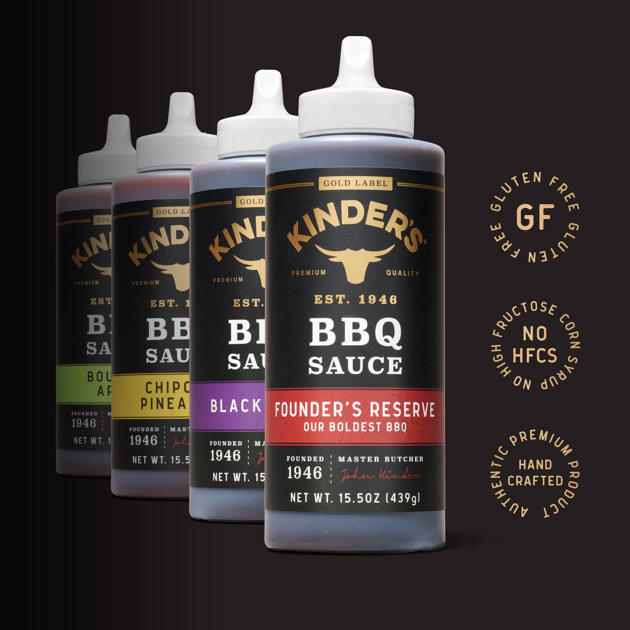 (6 pack) Kinder's Gold Label Founder's Reserve BBQ Sauce, 15.5 oz Squeeze Bottle