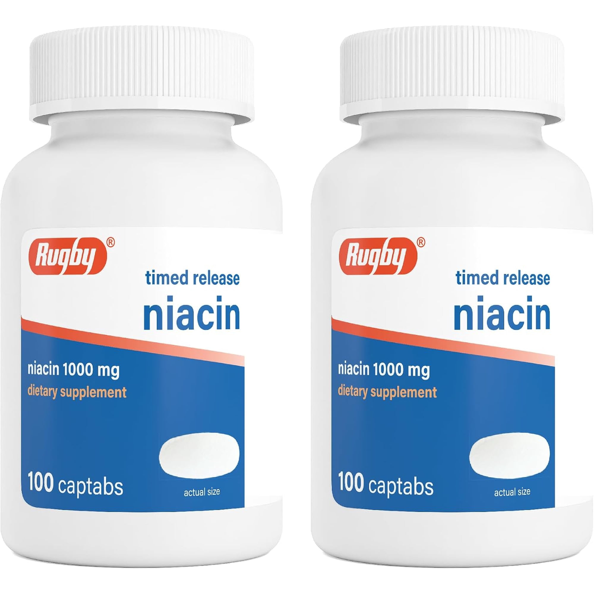 Rugby Niacin 1000mg 100 Ct 2 Pk | Nicotinic Acid Capsules | Dietary Supplement Vitamin B3 Niacin | Vital Nutrients Niacin Gummies for Adults | Made in USA