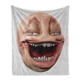 thumbnail image 1 of Humor Soft Flannel Fleece Throw Blanket, Poker Face Guy Meme Laughing Mock Person Smug Stupid Odd Post Forum Graphic, Cozy Plush for Indoor and Outdoor Use, 70" x 90", Peach and Pearl, by Ambesonne, 1 of 6