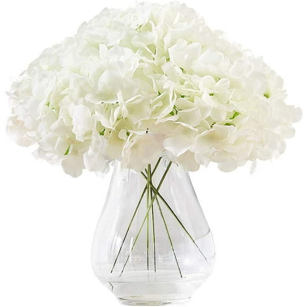 Xiao Hua Flores artificiales de hortensia color champán, 10 hortensias de seda falsas para centros de mesa de boda, ramos, decoración floral DIY, decoración del hogar con tallos.