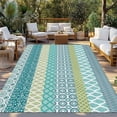 thumbnail image 3 of Outdoor Rug 5x8 ft Teal Blue Boho Waterproof Outdoor Patio Rug Mat Non Slip Outside Area Rugs Carpet for RV,Camping,Porch,Deck,Pool,Balconybackyard,Bohemian Geometric Pattern, 3 of 9