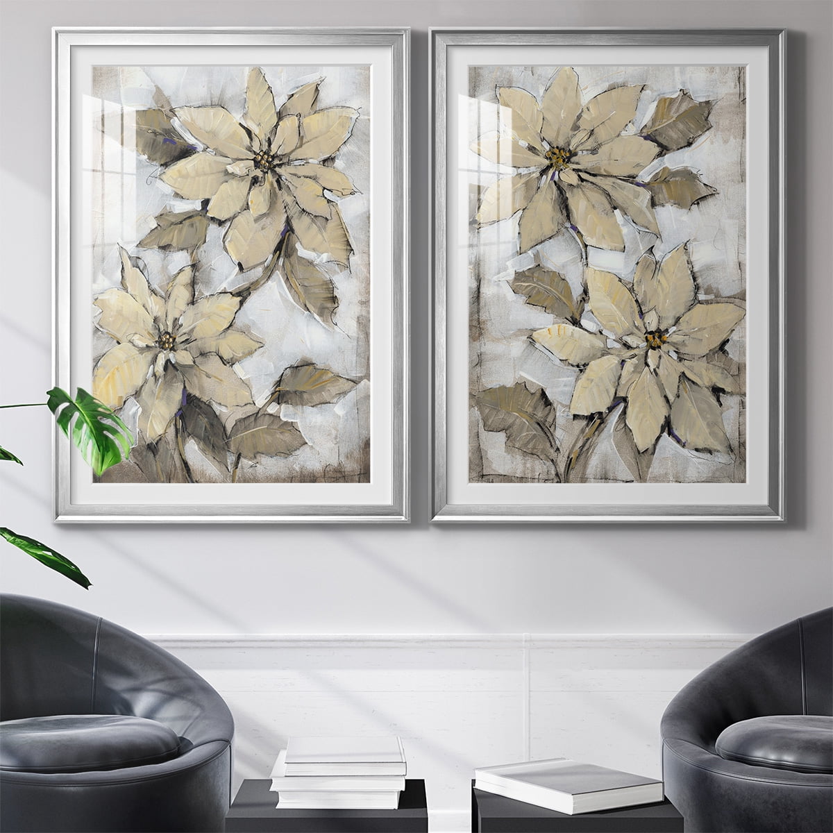 Wexford Home Poinsettia Study I Premium Framed Print, 18.5" x 24.5" - Ready to Hang, Silver (Set of 2)