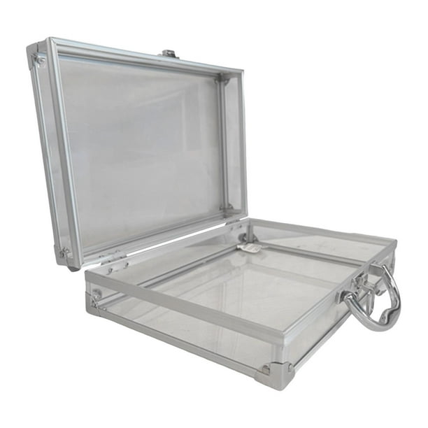 Estuche de viaje para maquillaje Estuche de almacenamiento con asa, Estuche de transporte de aleación de aluminio, Estuche de transporte transparente