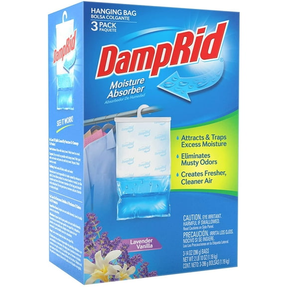 DampRid Lavender Vanilla Hanging Moisture Absorber, 3 Pack, for Fresher, Cleaner Air in Closets