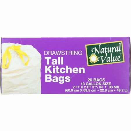 Natural Drawstring - Natural Value Tall Kitchen Bags - Drawstring - 20 Count - Pack of 12
