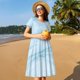 thumbnail image 4 of Balery Blue Marble Vestidos sueltos de manga corta para mujer, vestidos de verano 2025, vestidos casuales de corte A con vuelo., 4 of 6