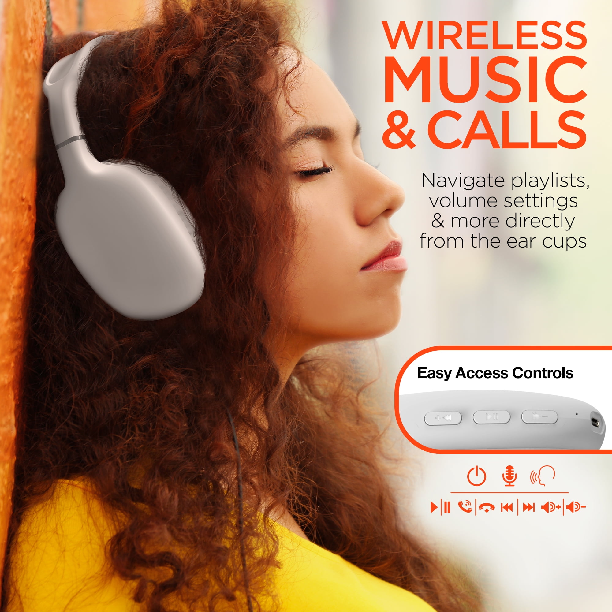 Hypercel HyperGear VIBE Wireless Over-Ear Bluetooth Headphones with USB-C Cable, White