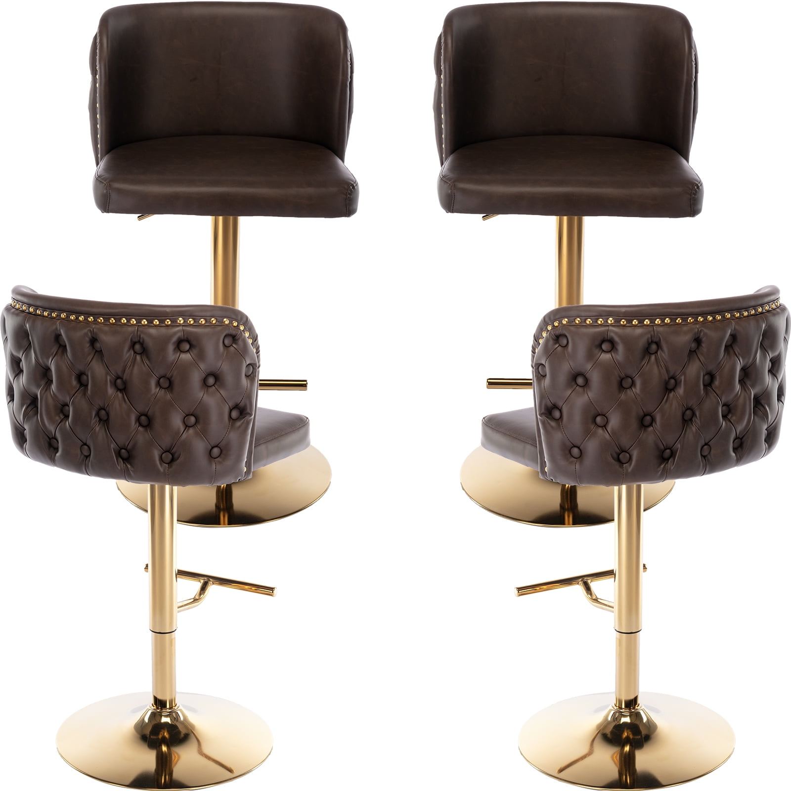 Swivel Bar Stools Set of 4, PU Leather Bar Stools with Back, 25"33" Counter Height to Bar