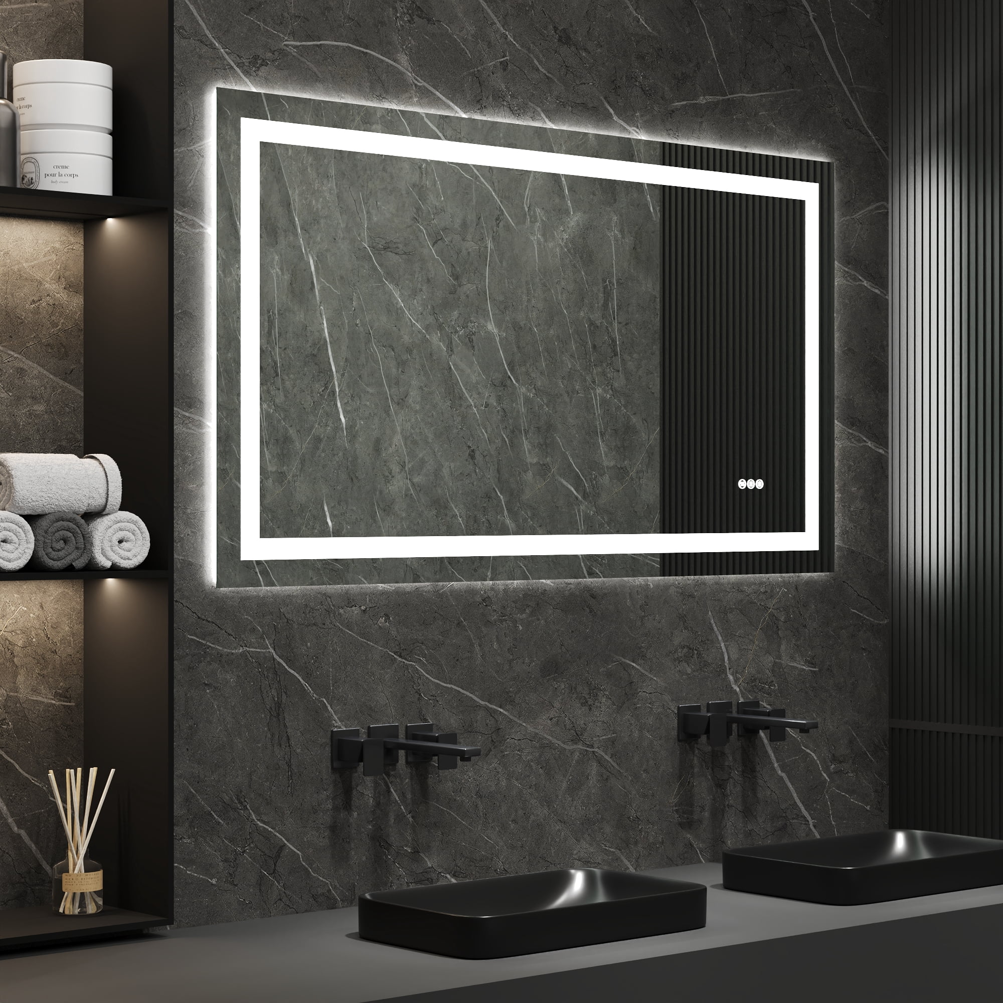 Deervalley 55"X 30" LED Bathroom Mirror With Lights, 1.5X Anti-Fog, Front And Backlit Frameless LED Mirror