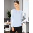 thumbnail image 2 of INSPIRE CHIC Top de la blusa de la oficina del trabajo del cuello del ojo de la cerradura de las mangas largas semi transparentes de la gasa elegante de las mujeres Azul claro L, 2 of 6
