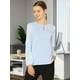thumbnail image 2 of INSPIRE CHIC Top de la blusa de la oficina del trabajo del cuello del ojo de la cerradura de las mangas largas semi transparentes de la gasa elegante de las mujeres Azul claro L, 2 of 6