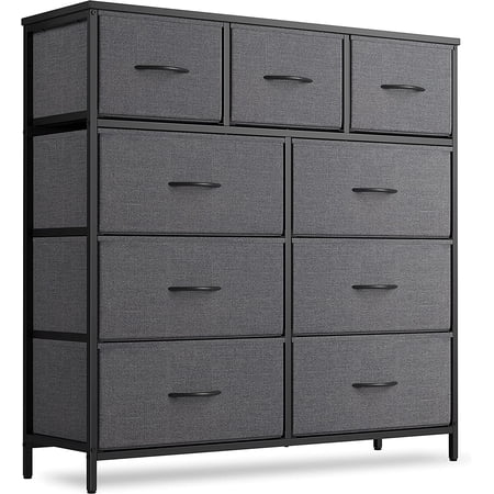 CubiCubi Dresser for Bedroom  9 Drawer Storage Organizer Tall Wide Dresser for Bedroom Hallway  Sturdy Steel Frame Wood Top  Dark Grey