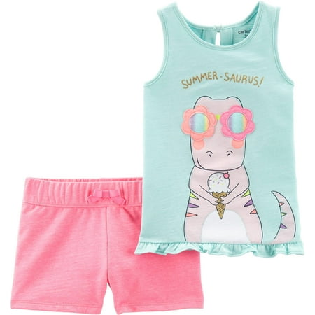 Carters Knit Set - Carters Toddler Girls Summer-Saurus Tank Shorts Set