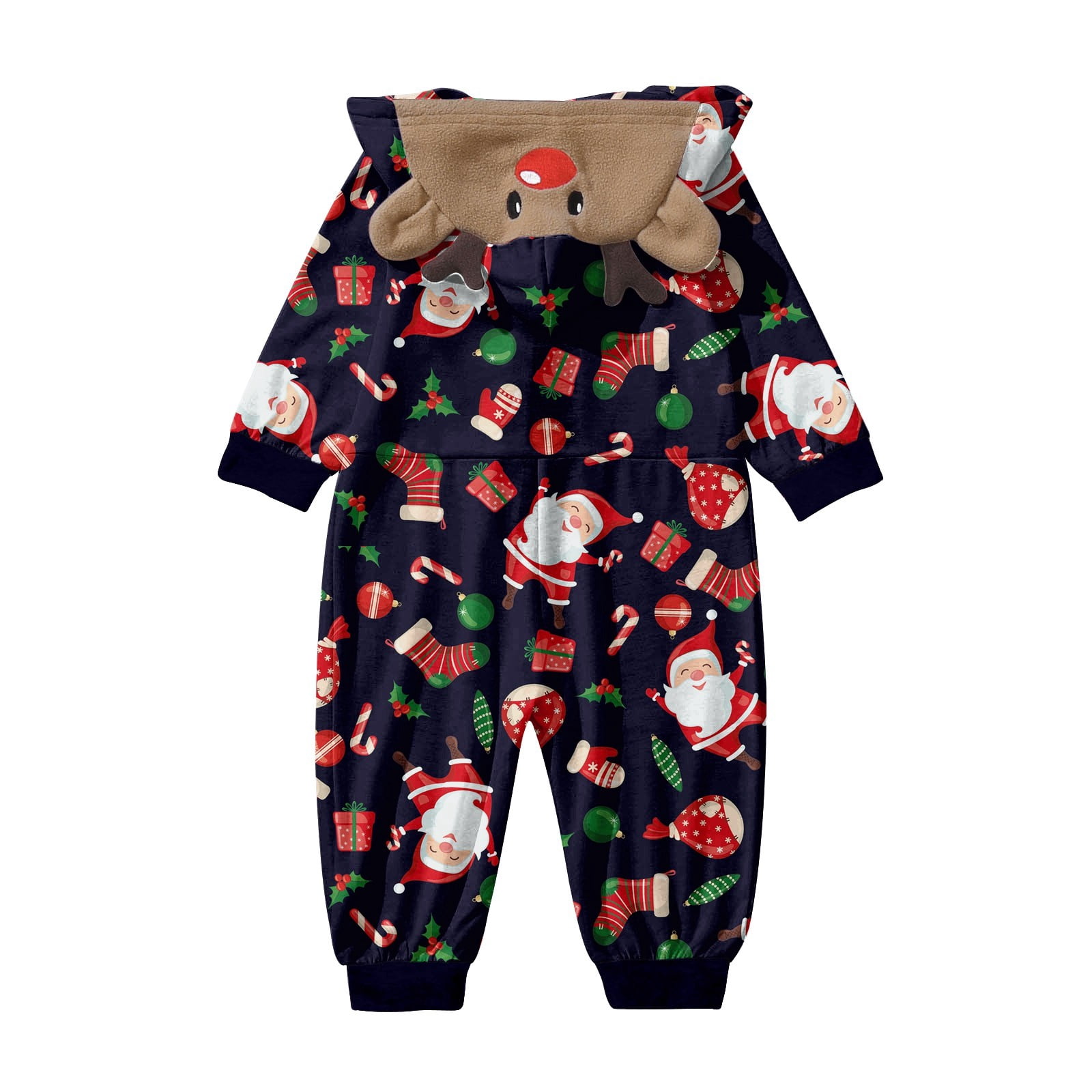 CUZIBR Christmas Family Pajamas Hooded Full Zipper Up Sleepwear Outfits Long Sleeve Cute Snowflake Print One Piece Jumpsuits Loungewear For Baby,Navy,12-18 Months