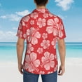 thumbnail image 4 of Balery Red Hibiscus Flower Camisas hawaianas de manga corta para hombre, camisas playeras de corte holgado, camisas de vacaciones con botones,X-Large, 4 of 7