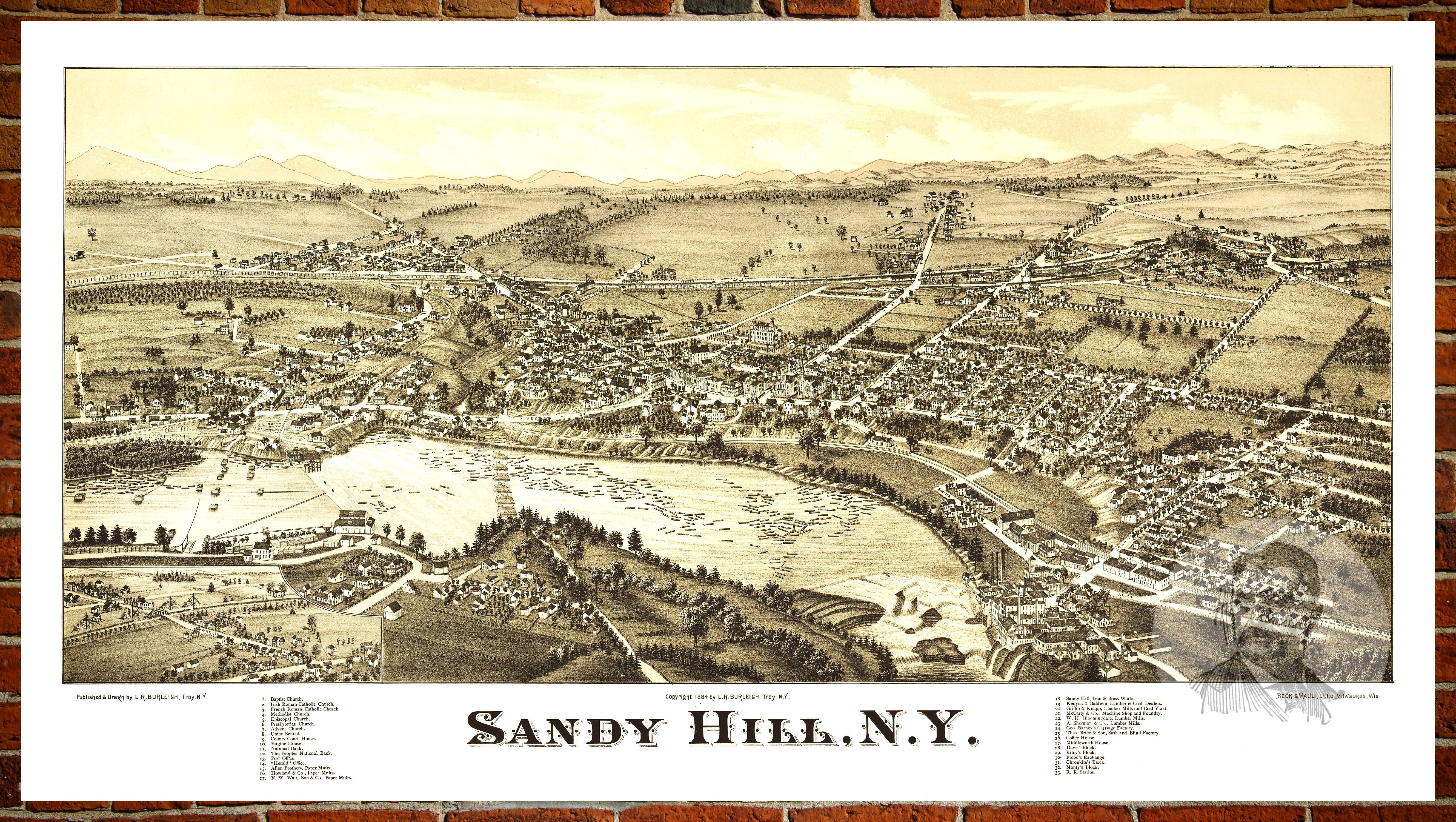 24x36 Vintage Reproduction Historic Map Sandy Hill New York 1884 County