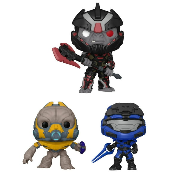 Funko Pop! Halo Infinite 3 Piece Collectors Set: Grunt Conscript W/ Plasmo Pistol, Spartan Mark V [B] W/ Blue Sword, and 6" Super Pop! Escharum With Gravity Axe