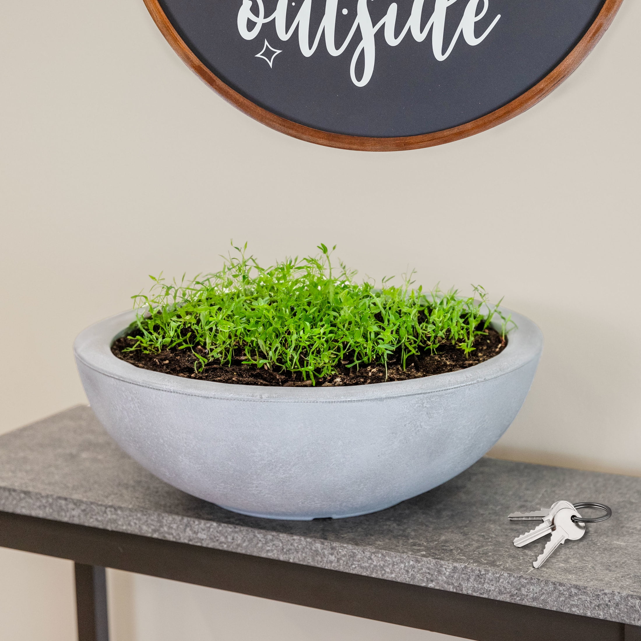 Sunnydaze Percival 20.75" x 20.75" x 11.5" Round Gray Polyresin Outdoor Planter Pot 4-Count