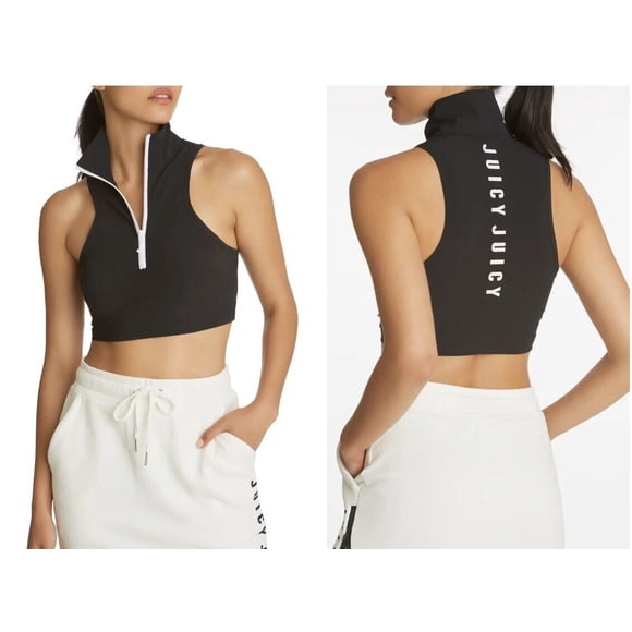 Juicy Couture Hi Mock Sleeveless Zip Crop Top Black ( L )