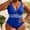 #300-Blue, variant on Women's Plus Size One-Piece Swimsuit, Halter Neck with Ruffle Front, Modest and Flattering, Solid Color for Beach and Pool Use