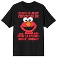 thumbnail image 6 of Sesame Street Elmo Is Just Checking In! Crew Neck Short Sleeve Men's Black T-shirt-Small, 6 of 7