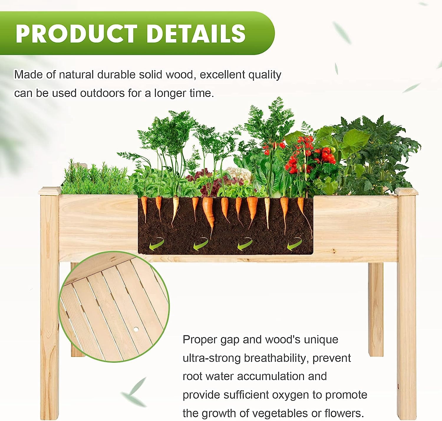 SOLAURA Raised Garden Bed 48x22x30in Outdoor Elevated Wood Planter Box for Flower, Fruits, Herbs and Vegetables - Natural