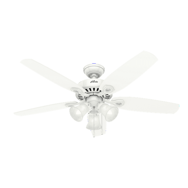 Hunter Fans 52 Builder Plus Ceiling Fan With 3 Light Kit Snow White Oak Blades, Hunter 52 Inch White Ceiling Fan With Light And Remote