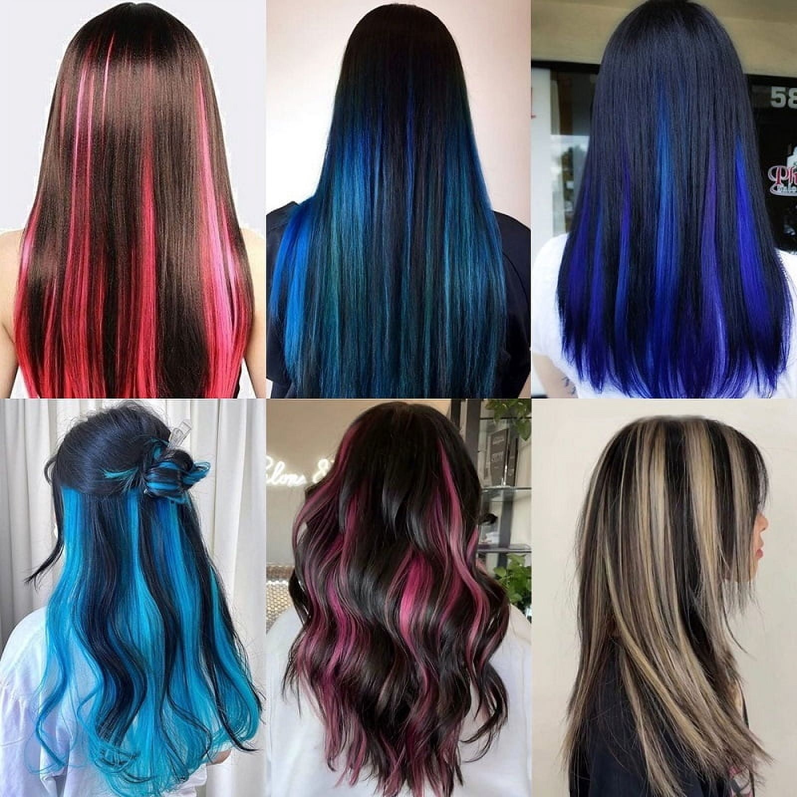 24Inch Synthetic One Piece Clip in Hair Extension Long Straight Ombre Brown Red Pink Hairpiece for Women