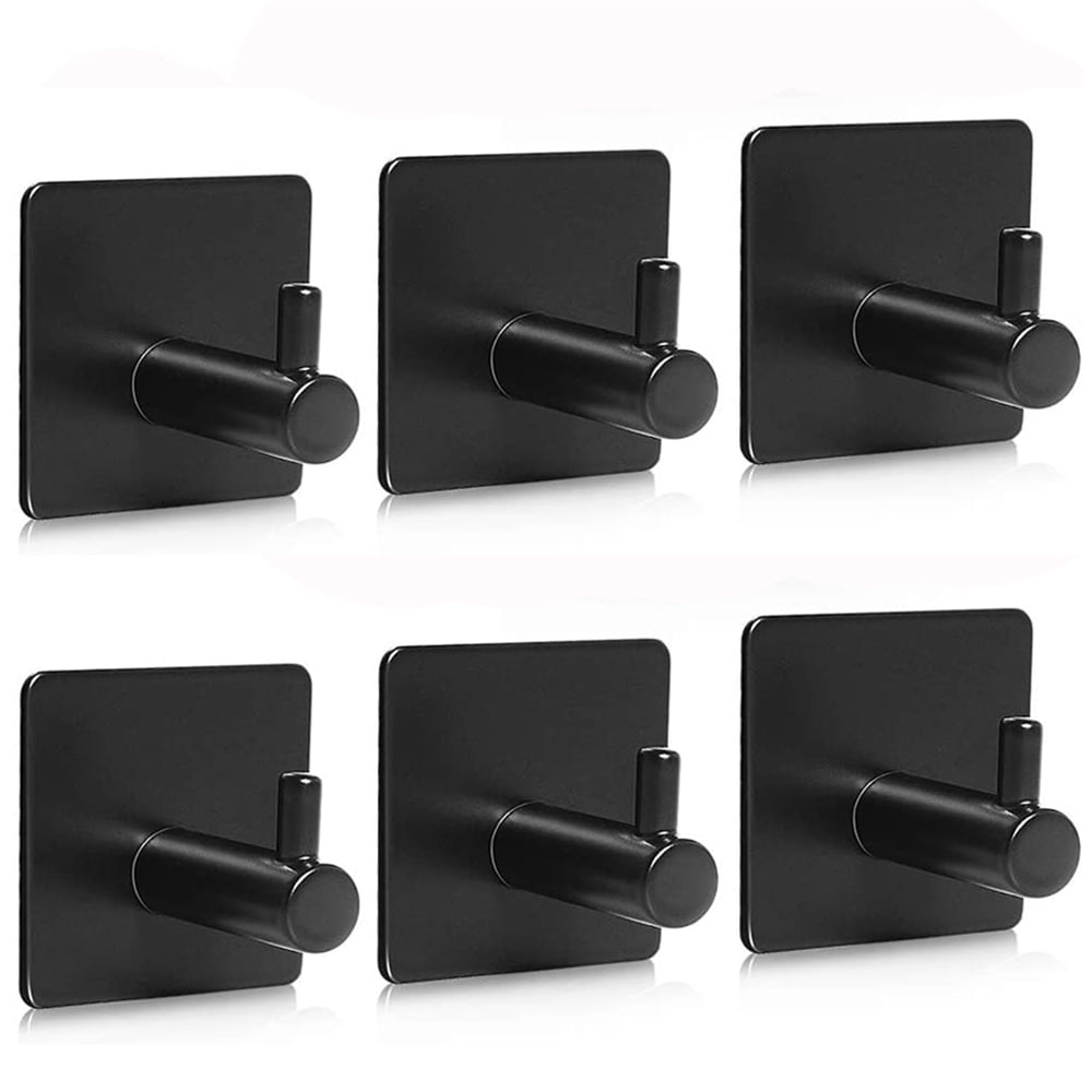 Rustproof Silver Self Adhesive Hooks,Heavy Duty Stick On Wall and Door  Hooks for Hanging,Bathroom Towel Hooks and Kitchen Hallway Sticky Black