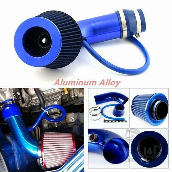 Car Cold Air Intake System Turbo Induction Pipe Tube Kit 76mm/3Inch Car Accessories With Air Filter Aluminum Universal(Blue)