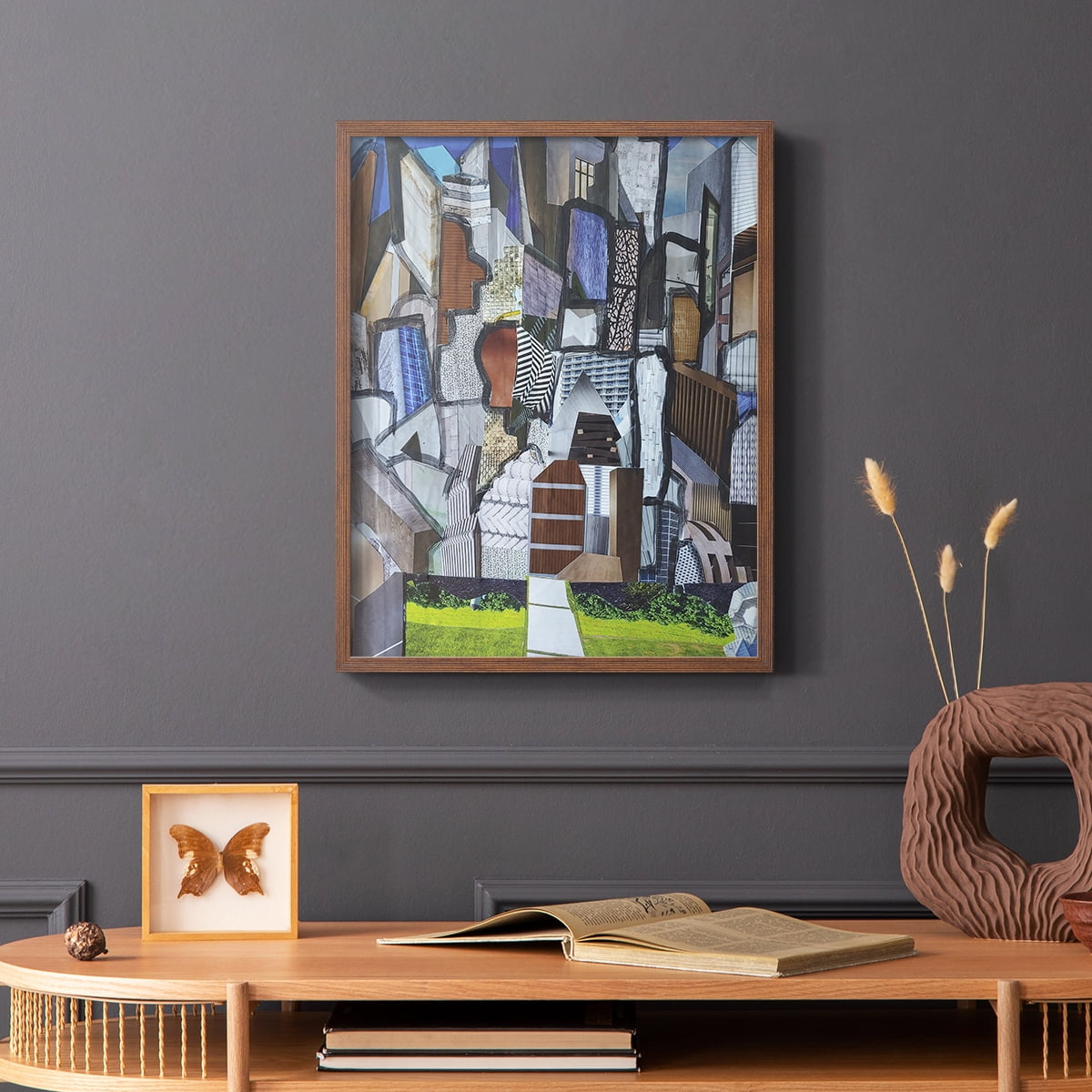 Chicago Grant Park Framed Print in Brown Solid Wood Framed Print No Nail Hanging