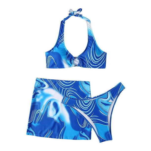 Bikini de tres piezas para mujer Falda corta sexy de tres piezas con almohadilla en el pecho sin aros Wmkox8yi FGJ1384