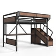 thumbnail image 5 of Bellemave Queen Size Gaming Loft Bed with Desk, Metal Loft Bed Frame with Power Outlet, LED Lights, Pegboard, Mesh Storage Baskets, High Loft Beds with Storage Stairs & Wardrobe for Kids Teens, Black, 5 of 14