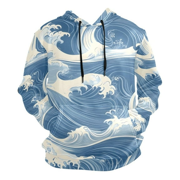 Blue and White Wave Men’s Hoodies Sweatshirt Fleece Jackets Long Sleeve Sweatshirts