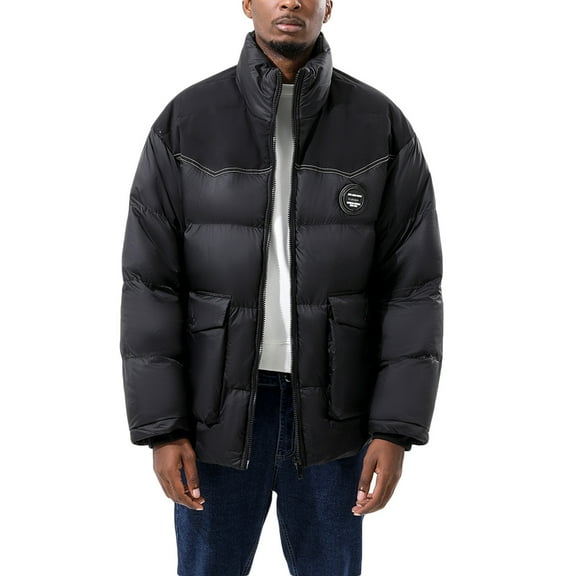 guisaled Puffer Jackets for Men Lightweight Quilted Puffy Down Coat Stand Collar Zipper Water-Resistant Winter Warm Packable Outerwear