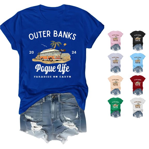 Active Tops Women Pogue Life Merch Shirt for Women Casual Solid Printed Round Neck Short Sleeve Top Fashionable Everyday T Blue XL